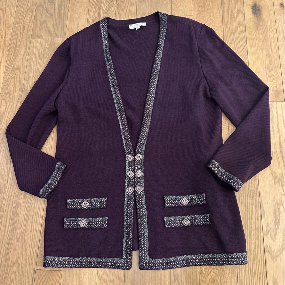 Spectacular ST JOHN EVENING sz 16 Deep Purple Aubergine Santana Jacket Crystals